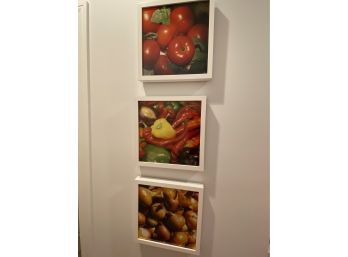 Three Food Art Pictures 13x13 Framed Glass