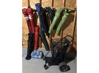 10 Folding Chairs A Beach Cart And A Picnic Blanket