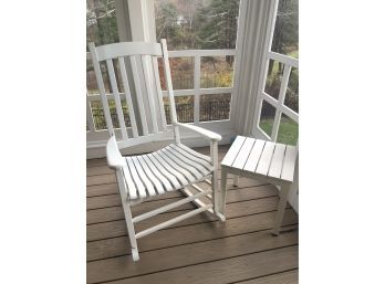 Rocking Chair Wood Painted White 25x45x32 Used In Screened In Porch Some Weathering Still Solid