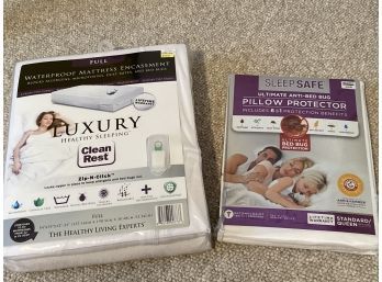 The Healthy Living Experts FULL Size Mattress Encasement And 1 Sleep Safe Pillow Protector New
