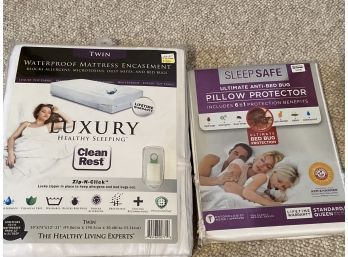 The Healthy Living Experts TWIN Size Mattress Encasement And 1 Sleep Safe Pillow Protector New