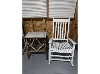 White Rocker 25x20x17 Seat 45 Back And Side Table 22x16x28