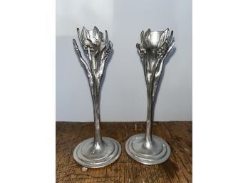 Signed Castor Cooper, Two 6.5' Pewter Candle Sticks
