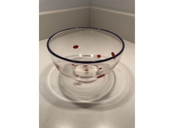 Signed Jen Violette Glass Bowl 5.5x3.25' Polka Dot On Clear