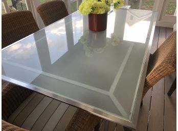 Stainless And Frosted Glass Dinning Table Modern Style Well Made 78x30x44