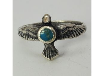 Vintage Size 6 Southwest Style Bird Ring With A Small Turquoise