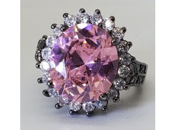 Vintage Size 9 Sterling Silver Ring With An Incredible Pink Tourmaline