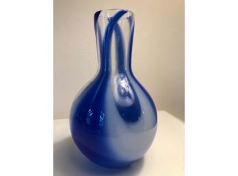 Blue Hand Blown Signed Vase