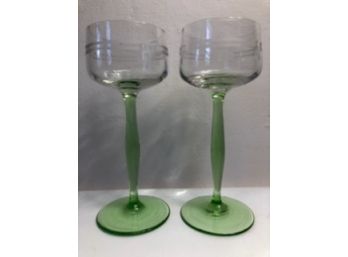Pair Of Green Stem Glasses