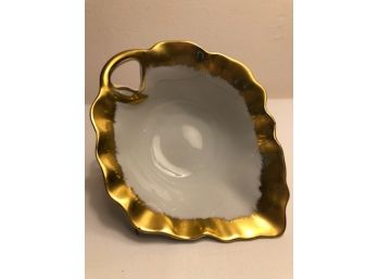 Leaf Shape Limoges Bowl With Wide Gold Rim