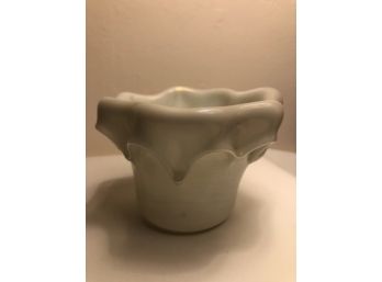 Art Glass White Melted Bowl - Signed
