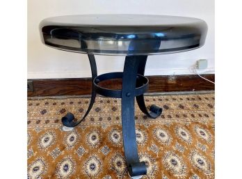 Unique Glass Top End Table With Heavy Iron Base