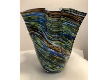 Beautiful Hand Blown Murano Style Handkerchief Vase Stunning