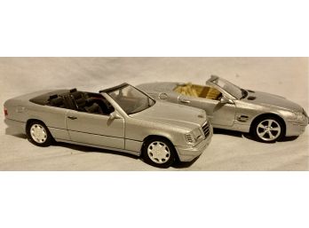 2 Different Silver Mercedes Benz Convertibles E320 And SL600 1/43 Scale