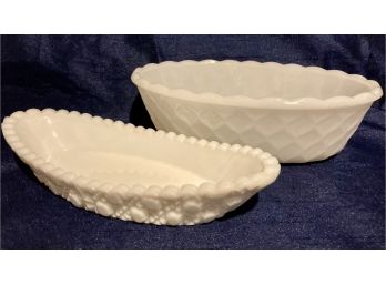 2 Oval Milk Glass Relish Dishes Made By Brody