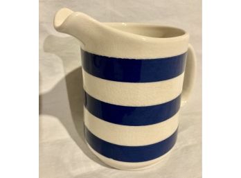 Staffordshire Potteries LTD Made In England White With Blue Stripe Milk Pitcher