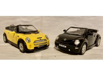 Yellow Mini Cooper Accompanied By A Black Beetle 1/32 Scale