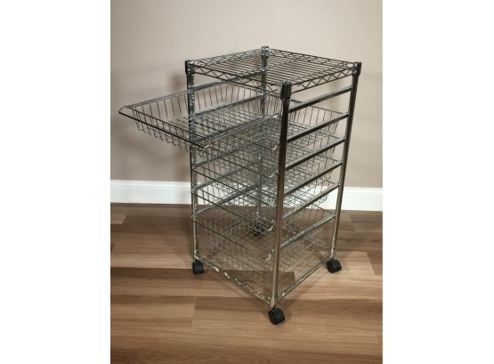 Great Chrome Wire Rolling Utility Cart - 6 (six) Drawers - UNBELIEVABLY HANDY PIECE ! Use Anywhere !