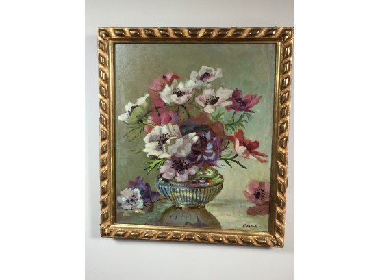 (1 Of 2) Lovely Vintage Oil On Board Painting - Floral Still Life - Signed Carroll - Probably 1930s Or 1940s