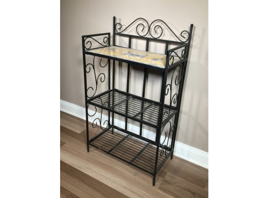 Very Nice All Metal Folding Shelf - 101 Uses - Custom Tile Fragment Top - Folds Almost Perfectly Flat - NICE !