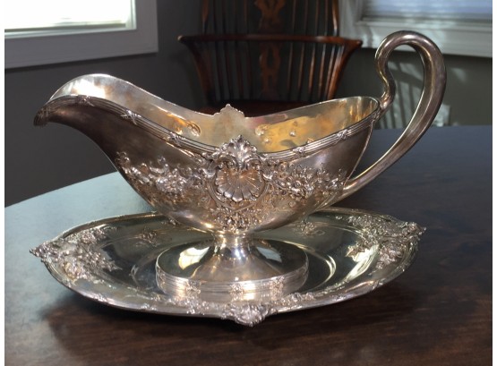 Fabulous Very Ornate Antique Sterling Silver Gravy Boat By Smith Patterson & Company 16.46 Ounces - Large Size