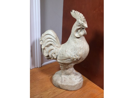 Large And Heavy Cast Iron Rooster - Garden Or Yard Ornament - Old Putty Color Paint - VERY HEAVY PIECE !