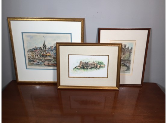 Lot Of Three Vintage Signed Prints - Purchased In Europe - All Have Gallery Labels - Paris & Belgium - Lot A