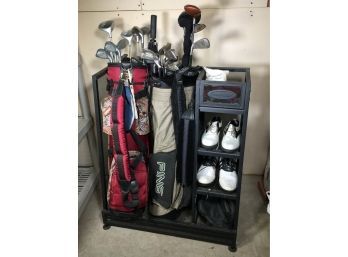 WOW OVER 25 CLUBS ! - Fantastic Golf Lot & Rack For Two Sets Of Clubs - Callaway Great Big Bertha - Ping Zing