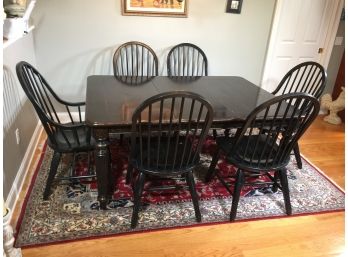 Fantastic Farmhouse Table & Eight (8) Windsor Chairs - Nice Worn Country Finish - One Table Leaf - GREAT SET !