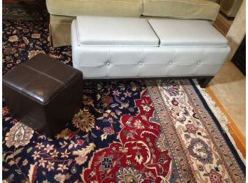 Cocktail Table / Lift Top Bench Along With Brown Faux Leather Cube - Two Items For One Bid - Functional Piece
