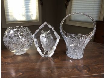 Beautiful Three Piece Lot Of Crystal & Art Glass - Great Lot - No Damage To Anything - GREAT LOT - 3 For 1 Bid