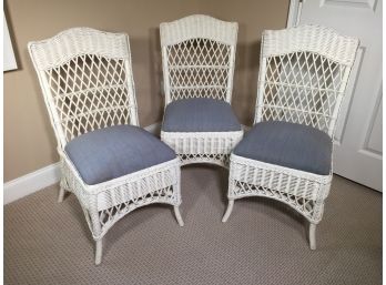 Three Beautiful White Wicker Chairs - GREAT QUALITY - Use With Or Without Cushions - Three Chairs - One Bid !