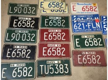 Great Lot Of 20 Mostly Vintage Massachusetts & Connecticut License Plates - 1957, 59, 61, 63, 66, 64 & MORE !