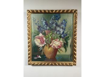 (2 Of 2) Lovely Vintage Oil On Board Painting - Floral Still Life - Signed Carroll - Probably 1930s Or 1940s