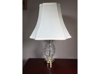 Lovely Authentic WATERFORD CRYSTAL Table Lamp - Very Nice Condition With Brass Base And White Shade -  Nice !