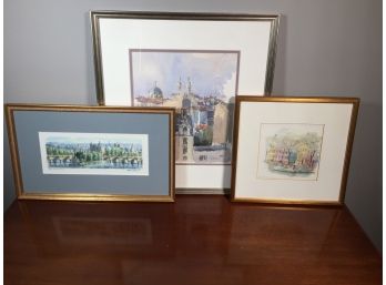 Lot Of Three Vintage Signed Prints From Paris / Europe - All Nicely Framed - Lovely Decorative Prints - Lot B