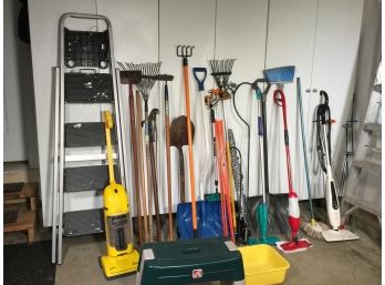 Amazing Garden & Yard Tool Treasure Trove - Ladders - Brooms - Rakes - Hoes -  Shovels - Mops - Stakes & More