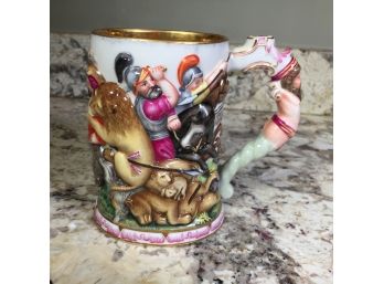 Spectacular All Hand Painted Antique Tankard - Amazing Details - Superior Quality - Lined In Rich 24kt Gold