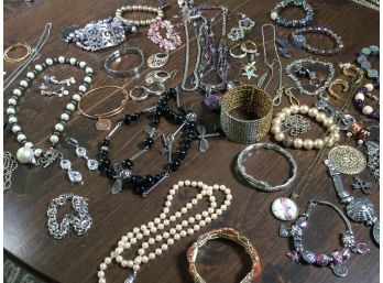Huge Lot Of Costume Jewelry - Rings - Necklaces - Bracelets - Pins - Earrings & More ! - ALL FOR ONE BID !