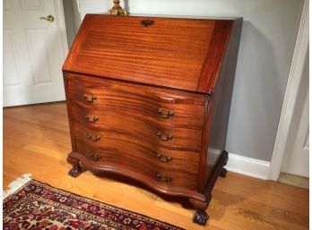 Handsome Antique Mahogany Governor Winthrop Drop Serpentine Front Desk - High Quality - Ball & Claw Feet