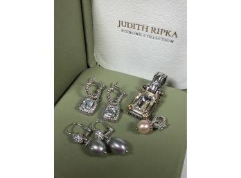 Fabulous All Sterling Silver / 925 Designer JUDITH RIPKA Jewelry Lot - Earrings & Pendant Lot - Please Read