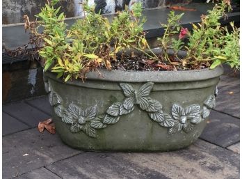 (2 Of 2) Fabulous Vintage Style Oblong Concrete Planter - Very Nice Details With Butterfly Garlands - Nice !