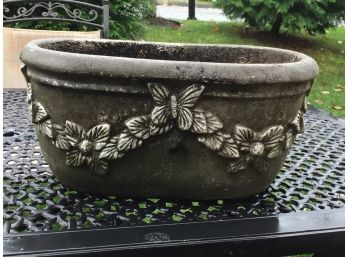 (1 Of 2) Fabulous Vintage Style Oblong Concrete Planter - Very Nice Details With Butterfly Garlands - Nice !