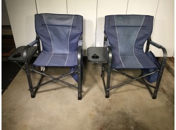 Paid $129 Each - Two Fantastic Due North Folding Directors Chairs - HIGH QUALITY With Folding Side Tables