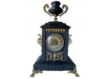 Rare Antique Oscar Doutrelon / Bernard Lyon France Marble And Brass Mantel Clock.  Runs.
