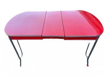Vintage Mid-Century Modern MCM Red Enamel Top Dining  Room / Kitchen Table.
