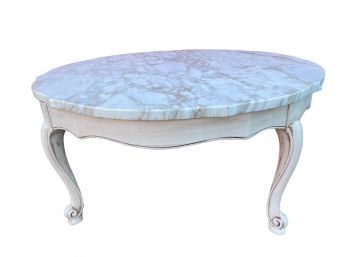 Vintage French Provincial Marble Top Round Coffee Table.