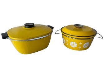Vintage Mid-Century Modern MCM 2 Pieces Of Cathrineholm Yellow Enameled Cookware.