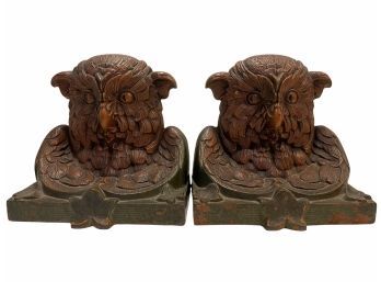 Vintage Brass Owls Pair Of Bookends.