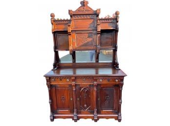Magnificent Antique Victorian Eastlake Small Size Sideboard Server In Two Sections.